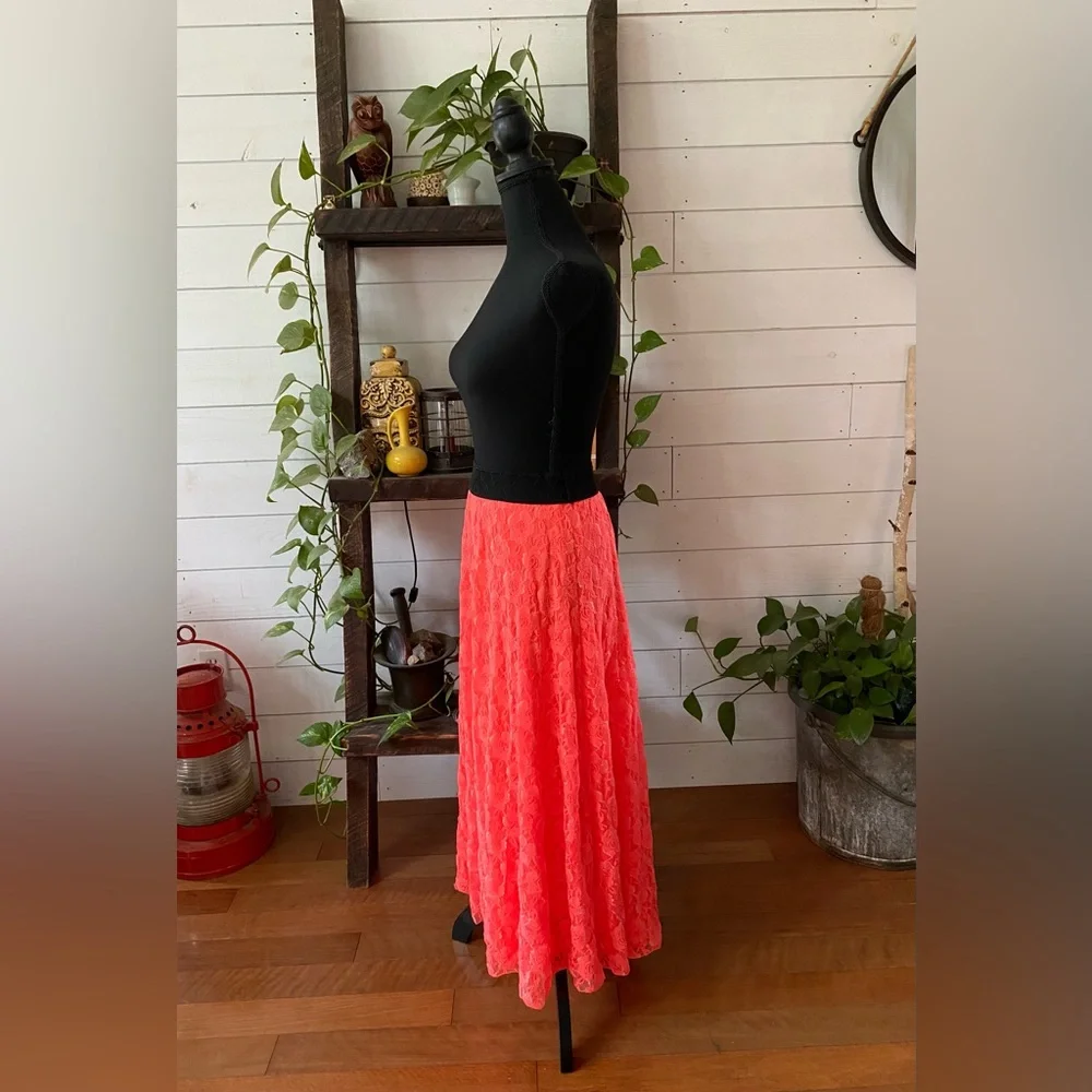 LuLaRoe: Vibrant Neon Coral Orange A-Line Lace Skirt